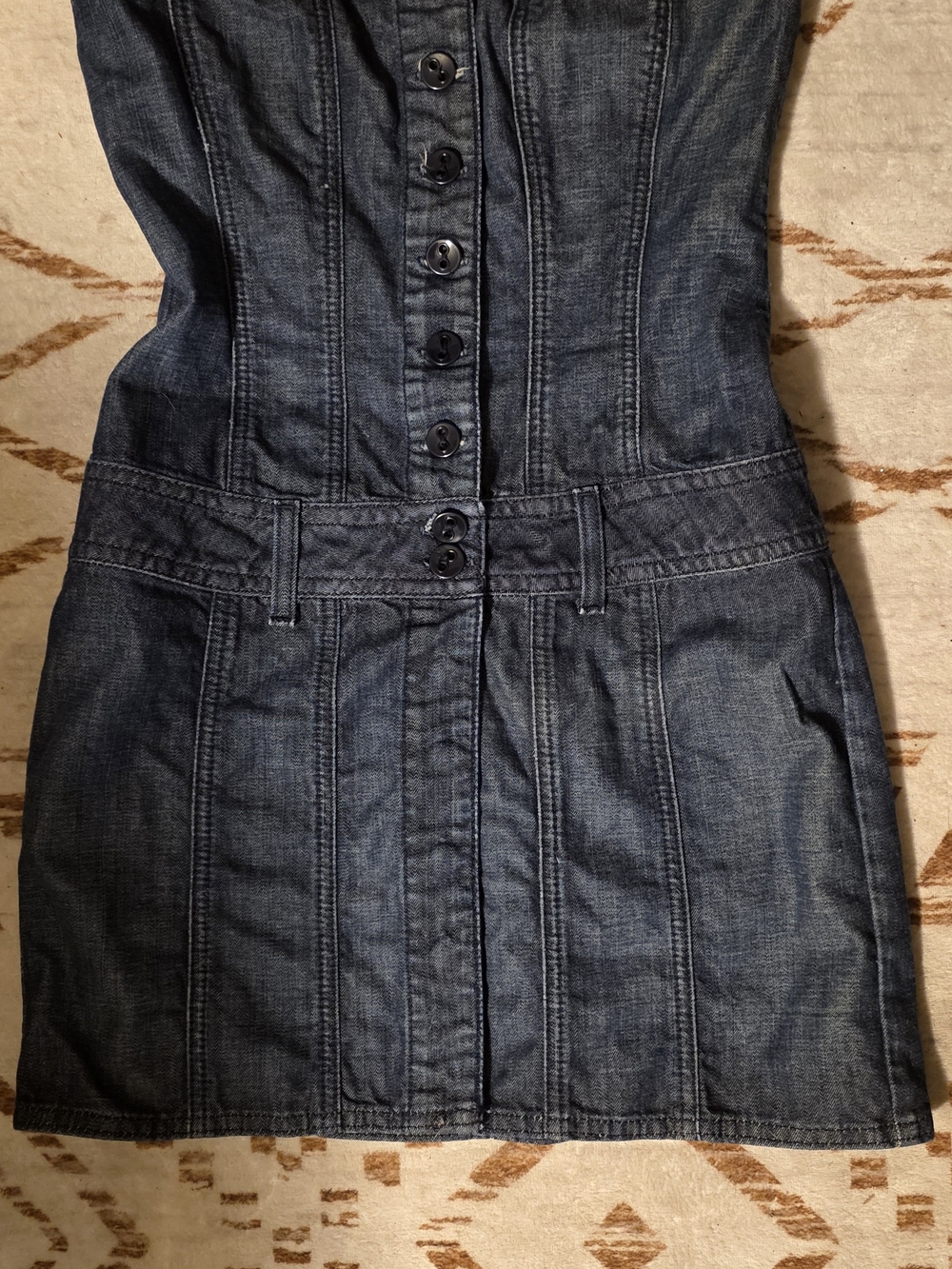 Guess Dark Blue Denim Button-Front Mini Dress